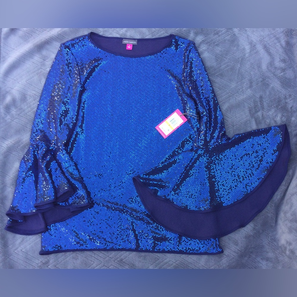 Vince Camuto Small Blue Sparkle and Shine Flowy Top. New with tags.